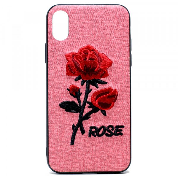 Wholesale iPhone X (Ten) Design Cloth Stitch Hybrid Case (Pink Rose)